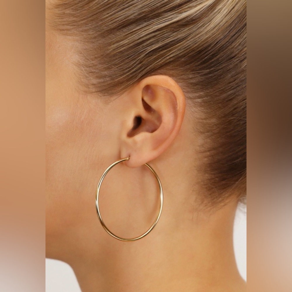 New & Elegant Thin 18k Gold Plated Over 925 Silver Hoop Earrings Multiple Sizes